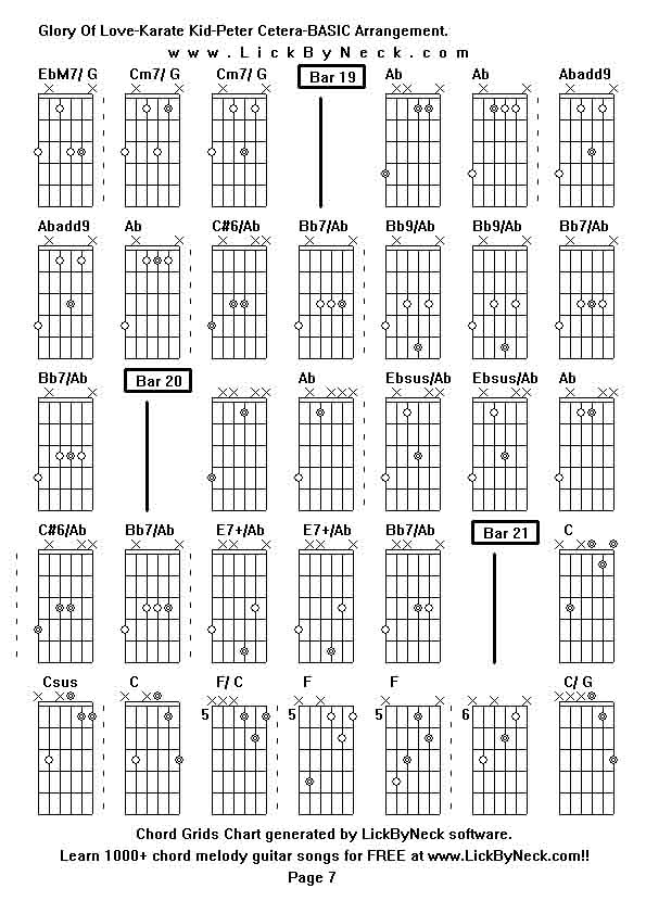 Chord Grids Chart of chord melody fingerstyle guitar song-Glory Of Love-Karate Kid-Peter Cetera-BASIC Arrangement,generated by LickByNeck software.